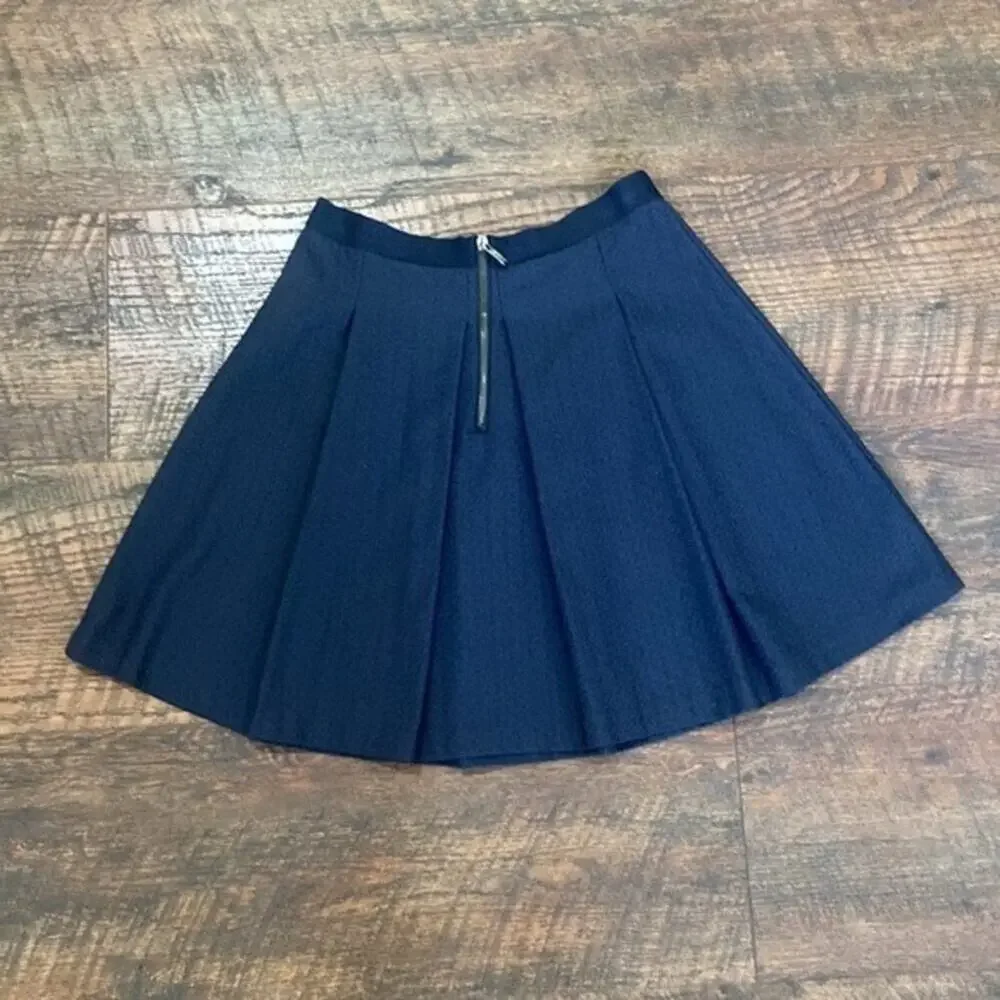 Anthropologie Beatrice B Skirt Pleated Navy Schoolgirl Made in Italy Knee Length